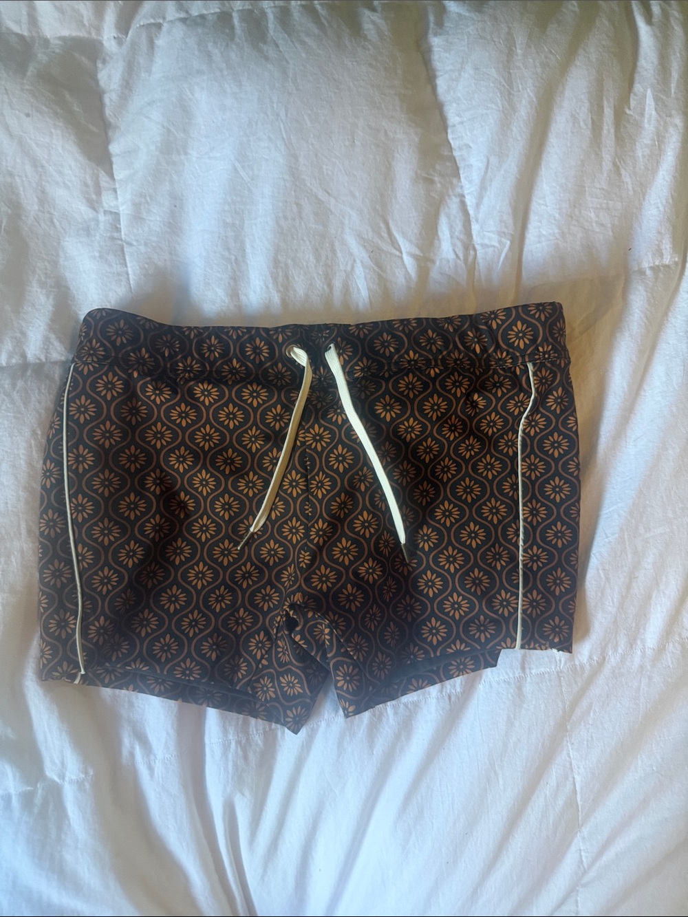 Men's Dandy Del Mar Brown Patterned Swim Trunks with Drawstring